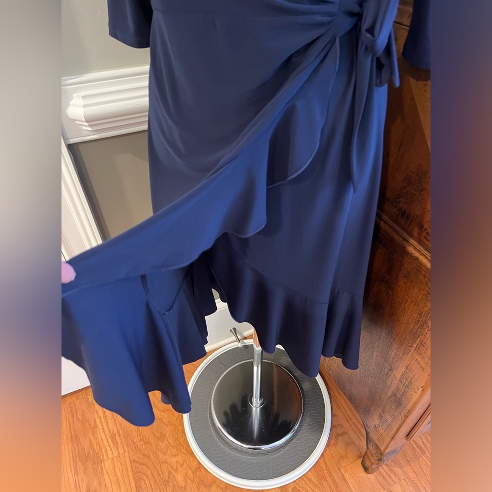 Kiyonna Plus Size Whimsy Ruffled Midi Wrap Dress with 3/4 Sleeves - Picture 5 of 10